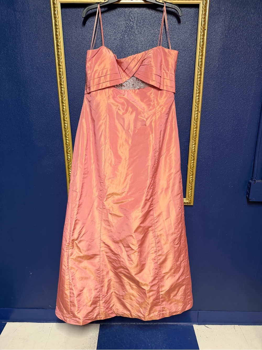 Rickie Freeman for Teri Jon Coral Pink Spaghetti-Strap Evening Gown